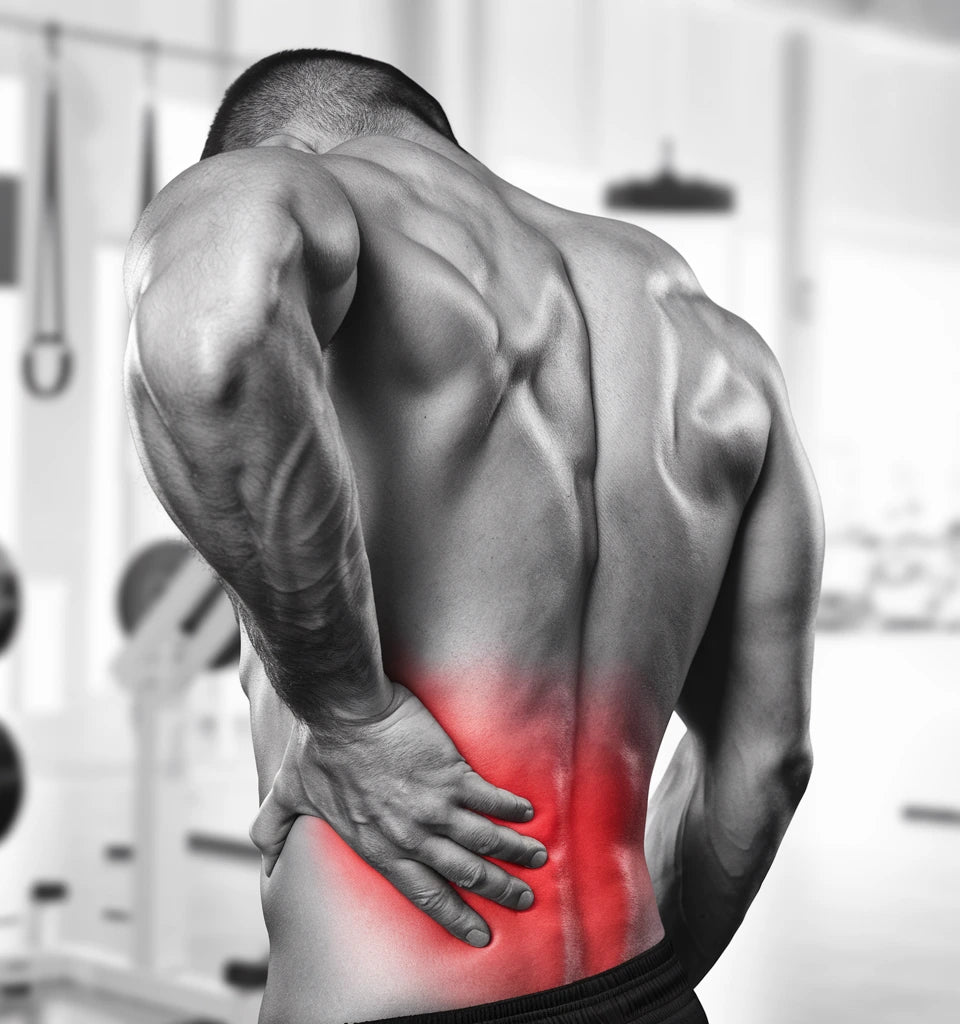 symptomen och muskelsträckning i ryggen